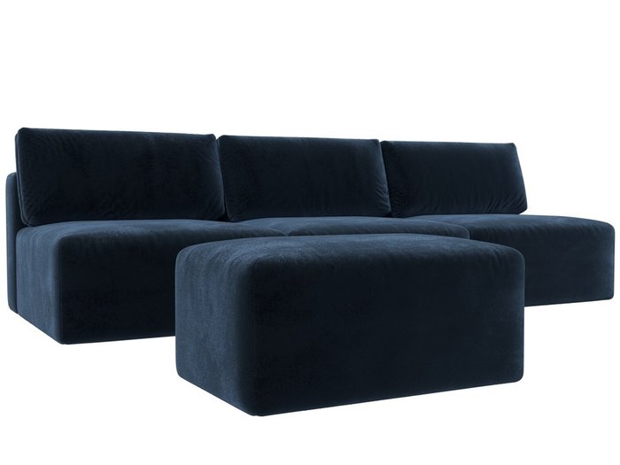 Модульный диван-кровать с пуфом Лига-060 Лонг темно-синего цвета - купить Прямые диваны по цене 111990 Модульный диван-кровать с пуфом Лига-060 Лонг темно-синего цвета - купить Прямые диваны по цене 111990