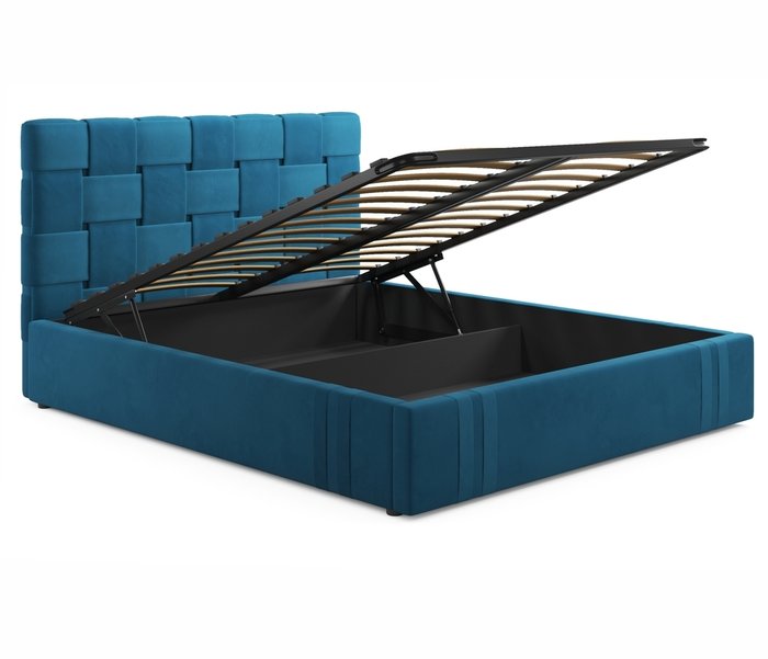 Кровать Tiffany 160х200 синего цвета с подъемным механизмом и матрасом - лучшие Кровати для спальни в INMYROOM