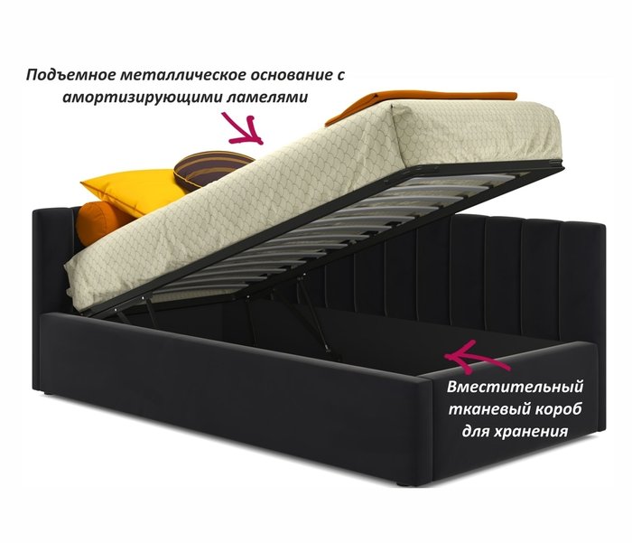 Кровать с подъемным механизмом и матрасом Milena 90х200 черного цвета - купить Кровати для спальни по цене 30990.0