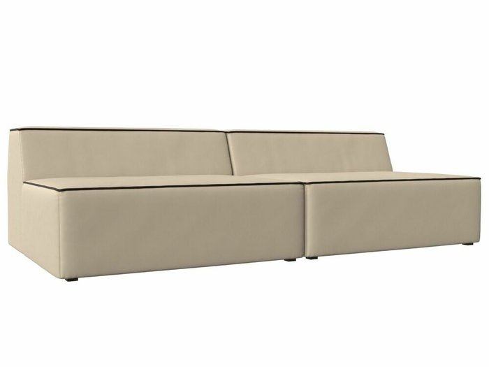 Прямой модульный диван Монс бежевого цвета с коричневым кантом (экокожа)