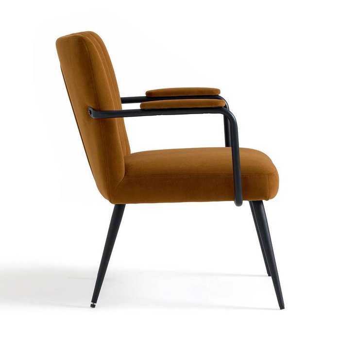 Кресло винтажное бархатное с подлокотниками Ronda коричневого цвета - лучшие Обеденные стулья в INMYROOM
