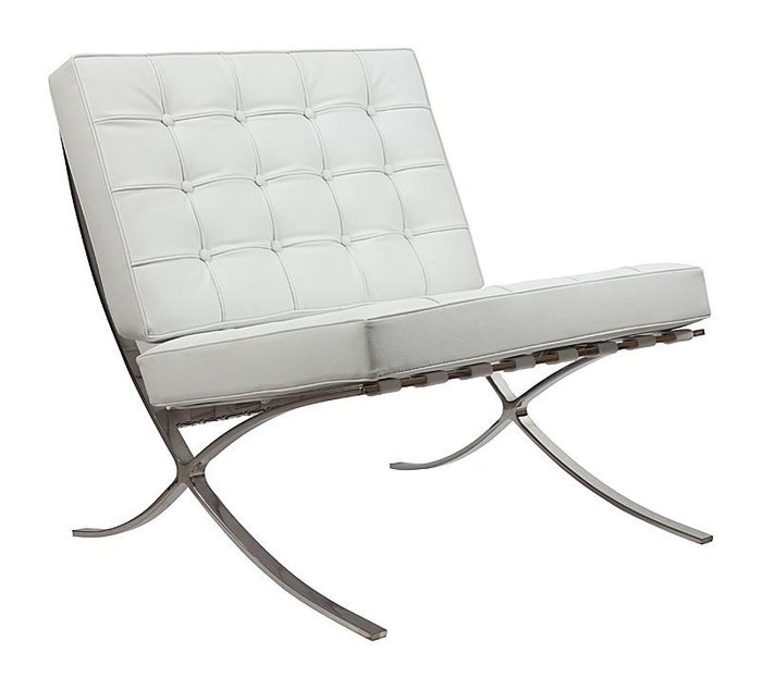 Кресло Barcelona Chair с обивкой из Белой Экокожи - купить Интерьерные кресла по цене 63750.0