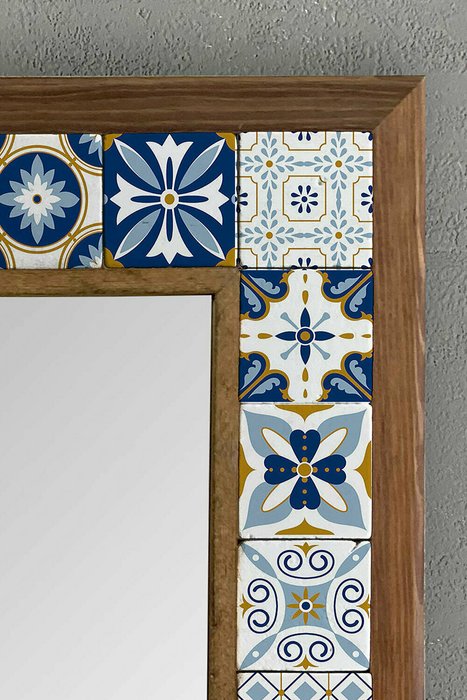 Настенное зеркало 43x43 с каменной мозаикой сине-белого цвета - лучшие Настенные зеркала в INMYROOM