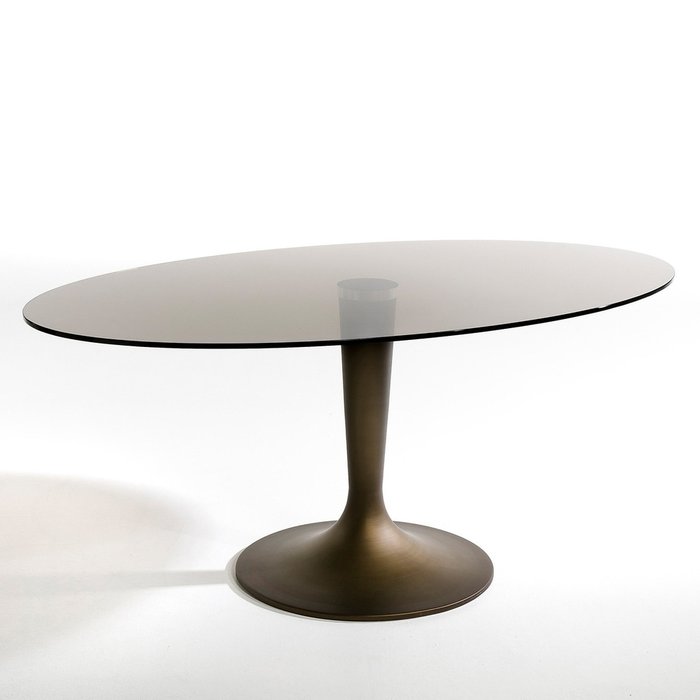 Стол обеденный с овальной столешницей из дымчатого стекла Seona коричневого цвета