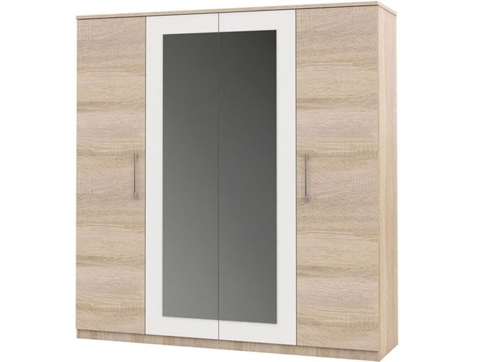 Шкаф с зеркалом Аврора бело-бежевого цвета - купить Шкафы распашные по цене 42275.0