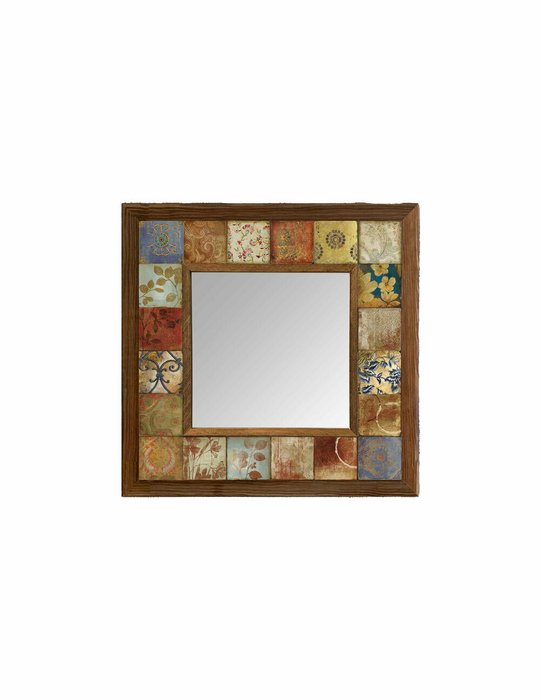 Настенное зеркало с каменной мозаикой 33x33 коричнево-бежевого цвета