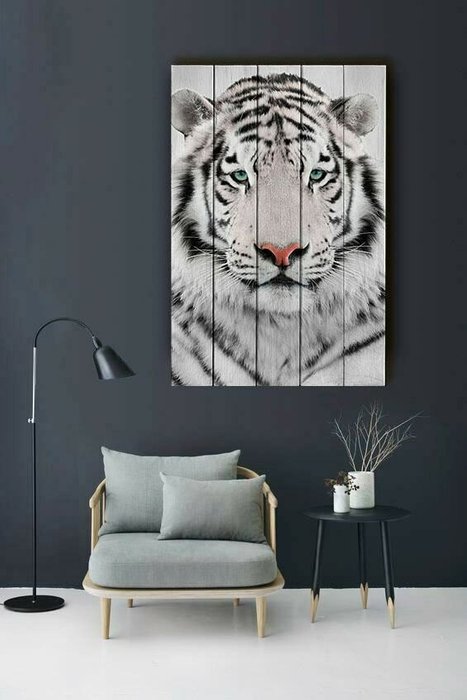 Картина на дереве Белый тигр 40х60 см - купить Картины по цене 6990.0