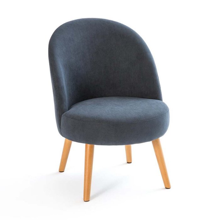 Кресло велюровое в рубчик Lenou синего цвета