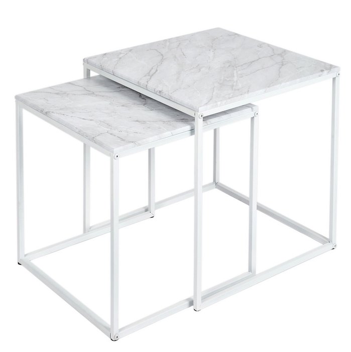 Набор из двух журнальных столиков МеталлАрт М002 белого цвета Набор из двух журнальных столиков МеталлАрт М002 белого цвета
