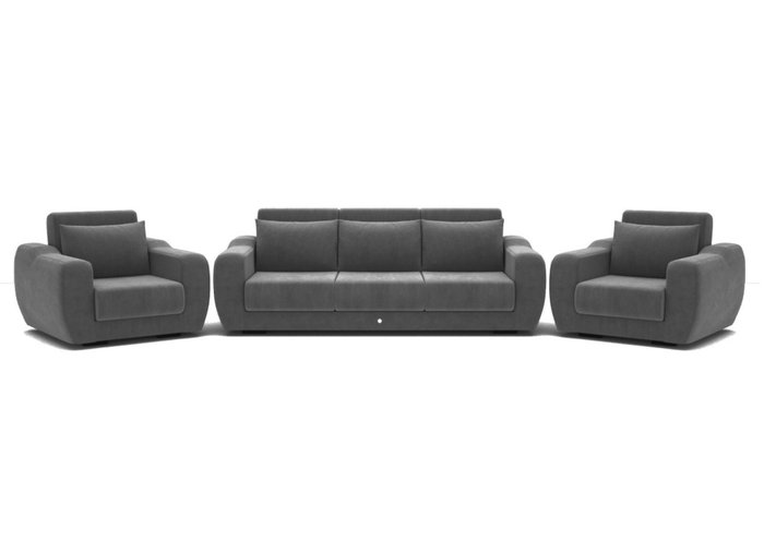Набор из дивана-кровати с двумя креслами темно-серого цвета