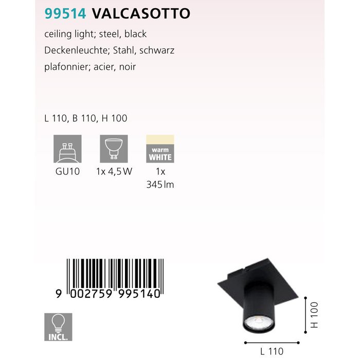 Светильник точечный Valcasotto черного цвета - купить Накладные споты по цене 2590.0