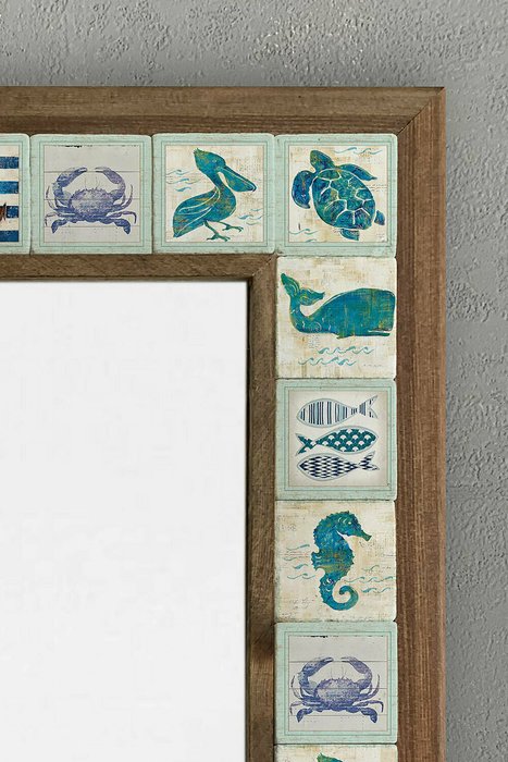 Настенное зеркало43x63 с каменной мозаикой бело-голубого цвета - купить Настенные зеркала по цене 22495.0