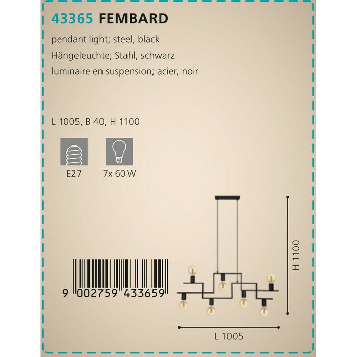 Подвесная люстра Fembard черного цвета - купить Подвесные люстры по цене 27490.0