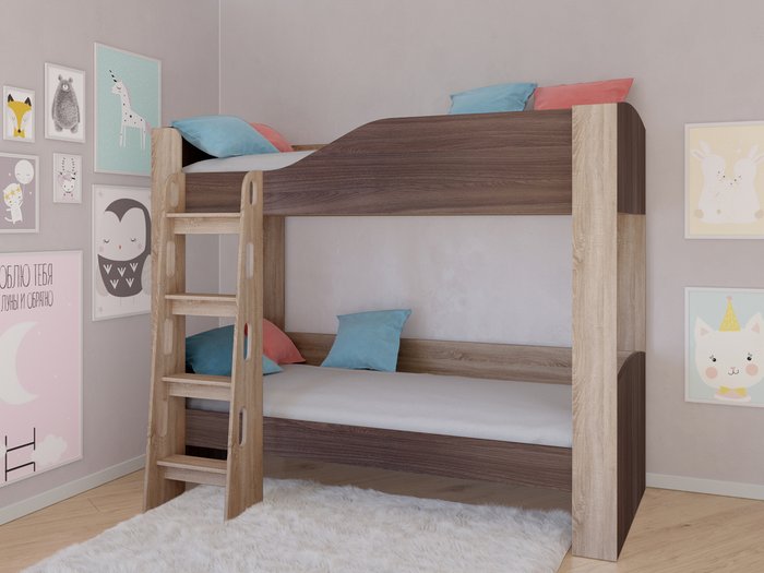Двухъярусная кровать Астра-2 80х190 цвета Дуб сонома-Дуб шамони - купить Двухъярусные кроватки по цене 18600.0