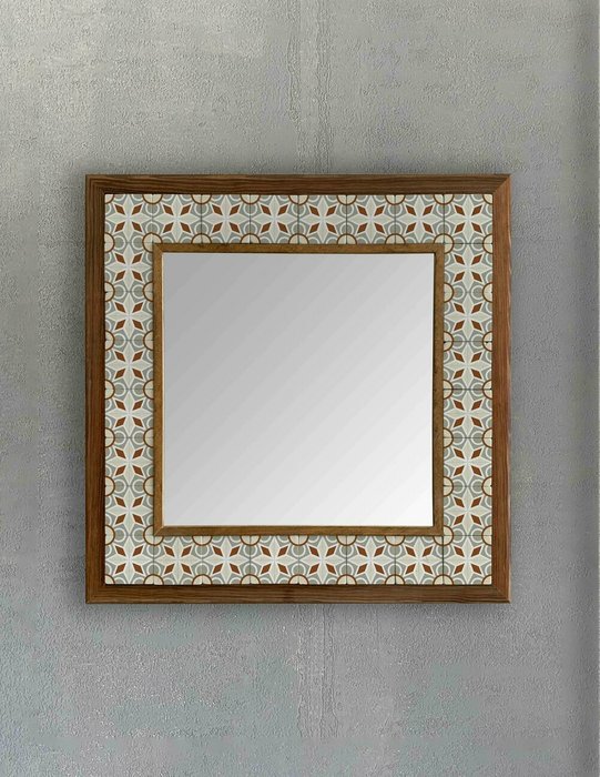Настенное зеркало с каменной мозаикой 43х43 с основанием из композита - купить Настенные зеркала по цене 16871.0