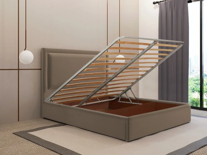 Кровать Юнит 140х200 бежевого цвета с подъемным механизмом - купить Кровати для спальни по цене 46110.0