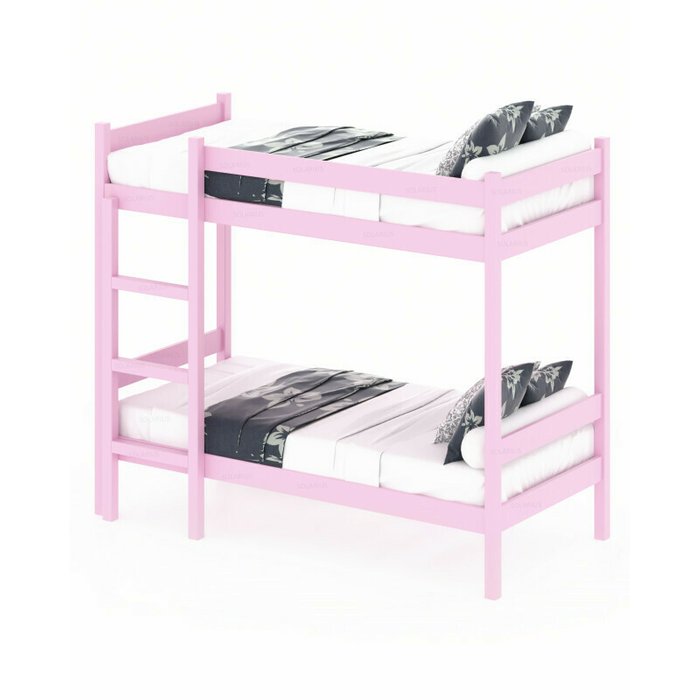 Кровать двухъярусная сосновая со сплошным основанием 80х190 розового цвета - лучшие Двухъярусные кроватки в INMYROOM
