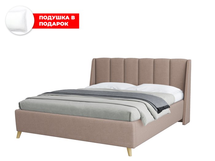 Кровать Skordia 160х200 в обивке из велюра темно-бежевого цвета с подъемным механизмом