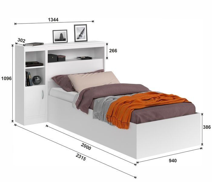 Кровать Виктория 90х200 белого цвета с блоком и тумбой - лучшие Кровати для спальни в INMYROOM