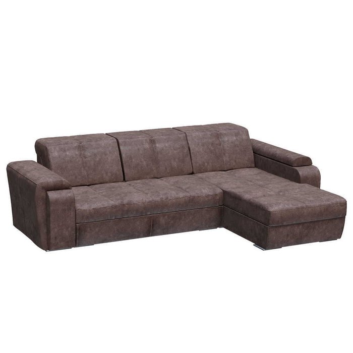 Угловой диван-кровать с оттоманкой Мартин коричневого цвета