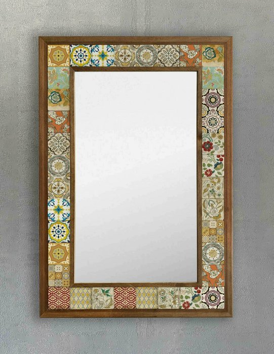 Настенное зеркало с каменной мозаикой 43x63 коричнево-бежевого цвета - купить Настенные зеркала по цене 22495.0