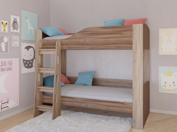 Двухъярусная кровать Астра-2 80х190 цвета Дуб сонома-Орех - купить Двухъярусные кроватки по цене 18600.0