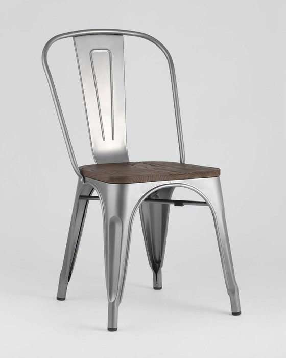 Стул Tolix Wood серебристого цвета - купить Обеденные стулья по цене 6490.0