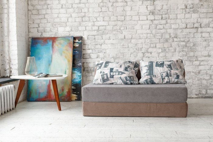 Бескаркасный диван-кровать Puzzle Bag Лондон XL серо-коричневого цвета - лучшие Бескаркасная мебель в INMYROOM