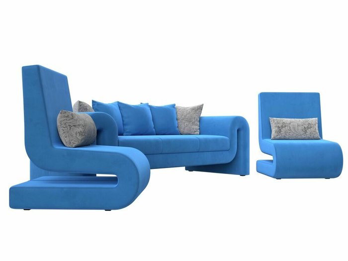 Набор мягкой мебели Волна 1 голубого цвета - лучшие Комплекты мягкой мебели в INMYROOM