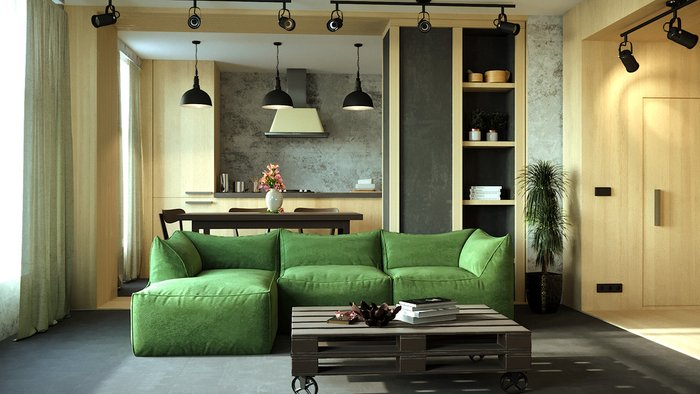 Диван для гостиной Angle зеленого цвета - купить Бескаркасная мебель по цене 81625.0