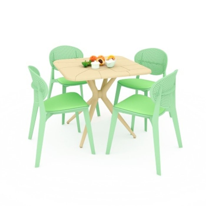Обеденная группа из стола и четырех стульев зеленого цвета 