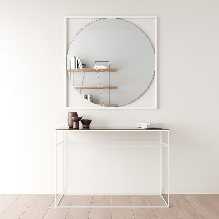 Дизайнерское настенное зеркало Kvadrum L в металлической раме белого цвета - купить Настенные зеркала по цене 14900.0