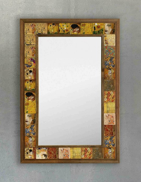 Настенное зеркало 43x63 с каменной мозаикой желто-коричневого цвета - купить Настенные зеркала по цене 22495.0