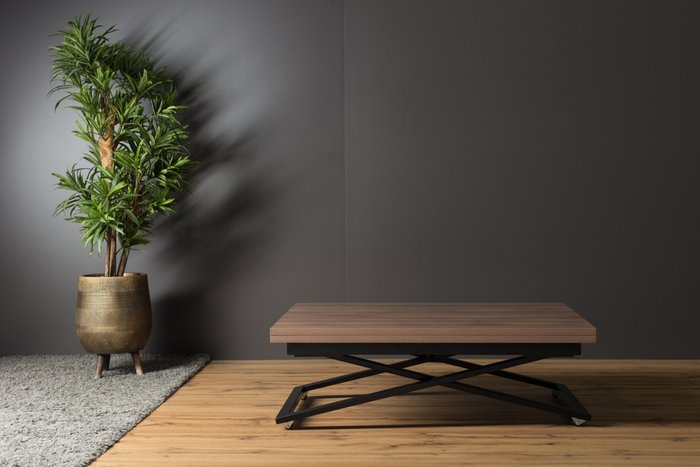 Стол трансформер Compact цвета дуб шамони темный на черных опорах - лучшие Обеденные столы в INMYROOM