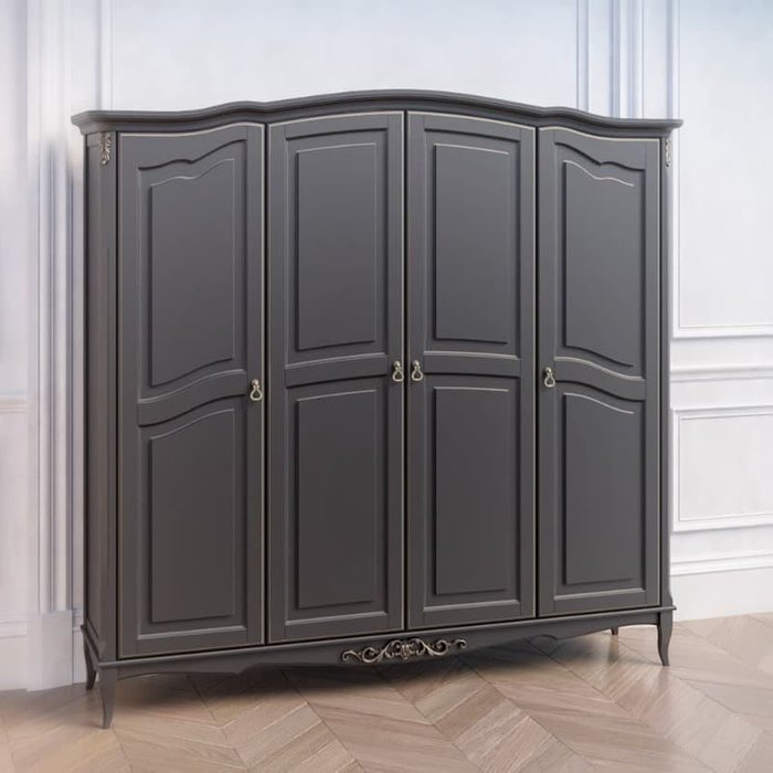 Шкаф четырехдверный Akrata черного цвета с эффектом старения и зеркалом   - лучшие Шкафы распашные в INMYROOM