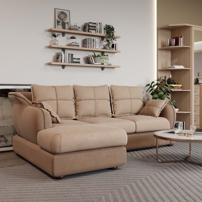 Угловой диван-кровать Неаполь бежевого цвета - купить Угловые диваны по цене 248009.0