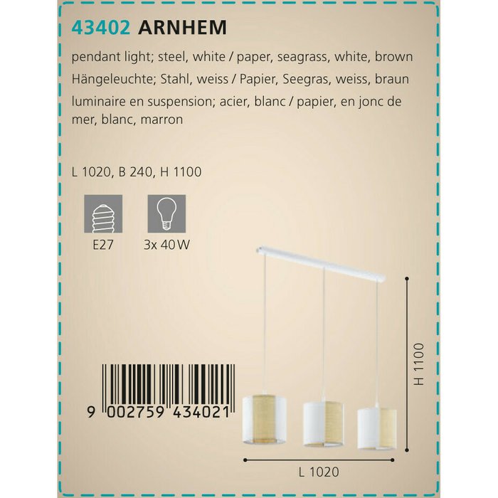 Подвесная люстра Arnhem бело-бежевого цвета - купить Подвесные люстры по цене 25290.0