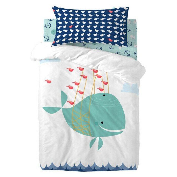 Комплект постельного белья детский Moshi Moshi Whale 100х120 бело-синего цвета Комплект постельного белья детский Moshi Moshi Whale 100х120 бело-синего цвета