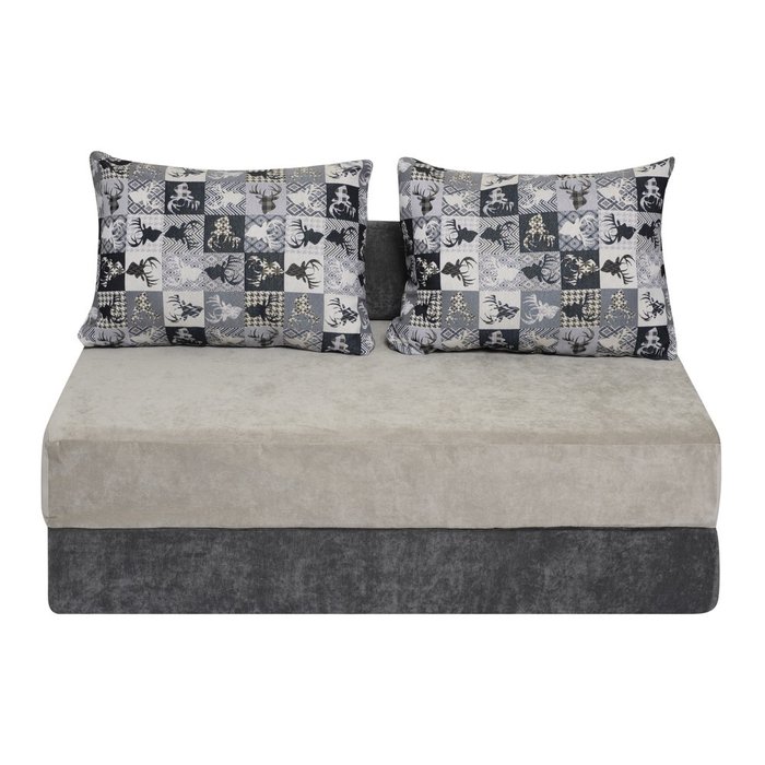 Бескаркасный диван-кровать Puzzle Bag С Оленями Ч/б XL серого цвета