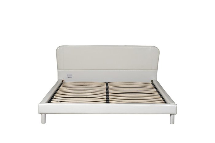 Кровать двухспальная с низким изголовьем из экокожи белого цвета 160х200
