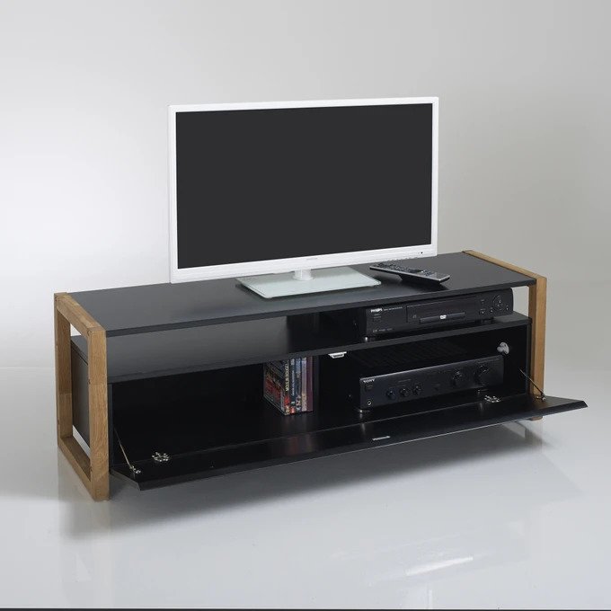 ТВ-тумба Compo черного цвета с откидной крышкой - лучшие Мебель для ТВ и медиа в INMYROOM