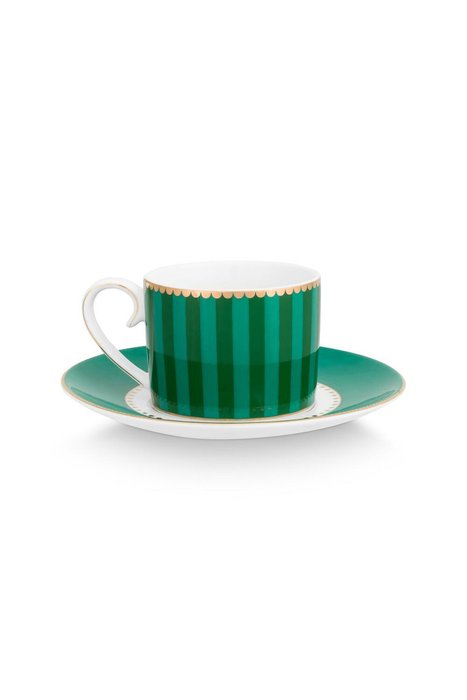 Набор из двух чашек для эспрессо с блюдцами Love Birds Stripes Emerald-Green бело-зеленого цвета - лучшие Для чая и кофе в INMYROOM Набор из двух чашек для эспрессо с блюдцами Love Birds Stripes Emerald-Green бело-зеленого цвета - лучшие Для чая и кофе в INMYROOM