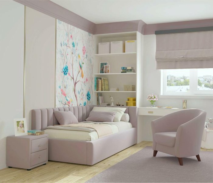 Кровать Milena 90х200 лилового цвета с подъемным механизмом и матрасом - купить Кровати для спальни по цене 32190.0