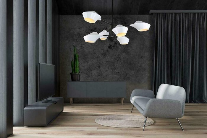 Люстра на штанге ROMINA LDP 6037-6 WT+BK (стекло, цвет белый) - купить Подвесные люстры по цене 8049.0 Люстра на штанге ROMINA LDP 6037-6 WT+BK (стекло, цвет белый) - купить Подвесные люстры по цене 8049.0