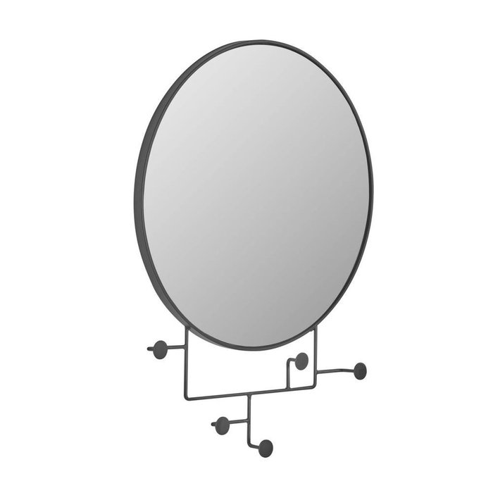 Настенное зеркало круглое Vianela с вешалками черного цвета 