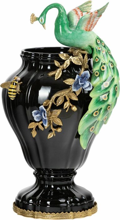 Ваза с павлином черно-зеленого цвета Ваза с павлином черно-зеленого цвета