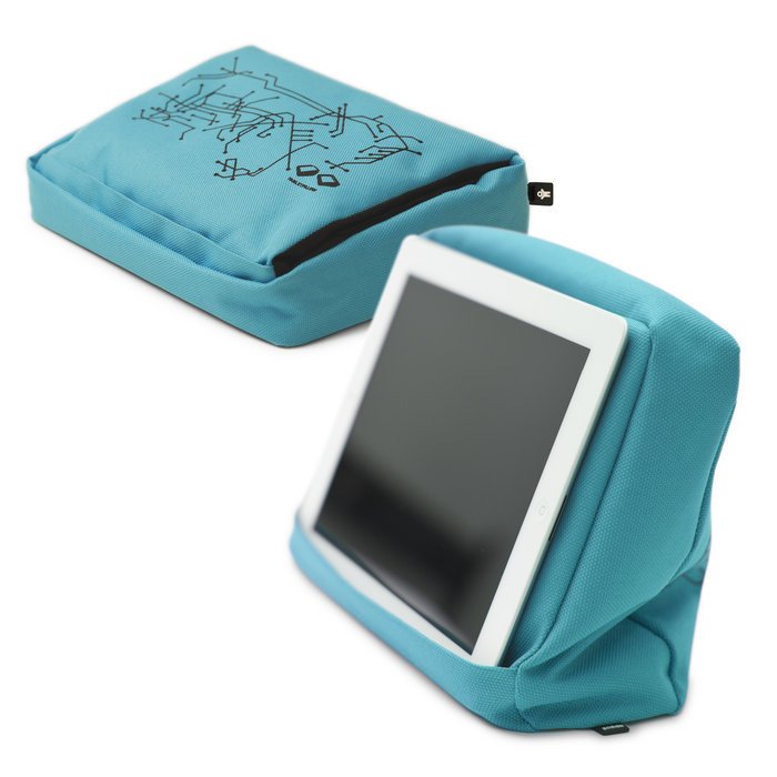 Подушка-подставка с карманом для планшета hitech голубая-черная