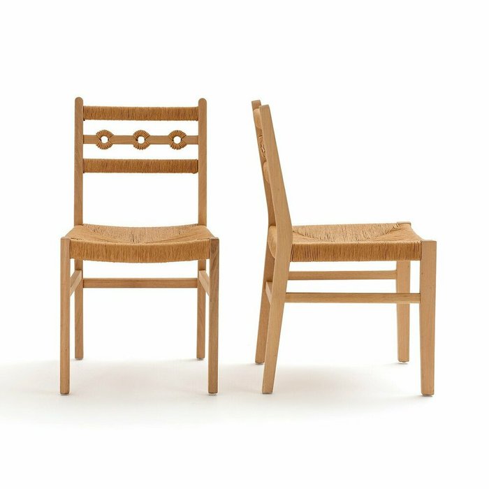 Комплект из стульев из дуба и плетеного материала Menorca бежевого цвета - купить Обеденные стулья по цене 44973.0