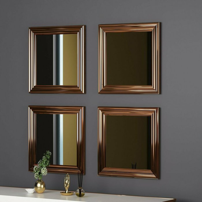 Набор из четырех настенных зеркал Decor 40х40 бронзового цвета - купить Настенные зеркала по цене 30083.0