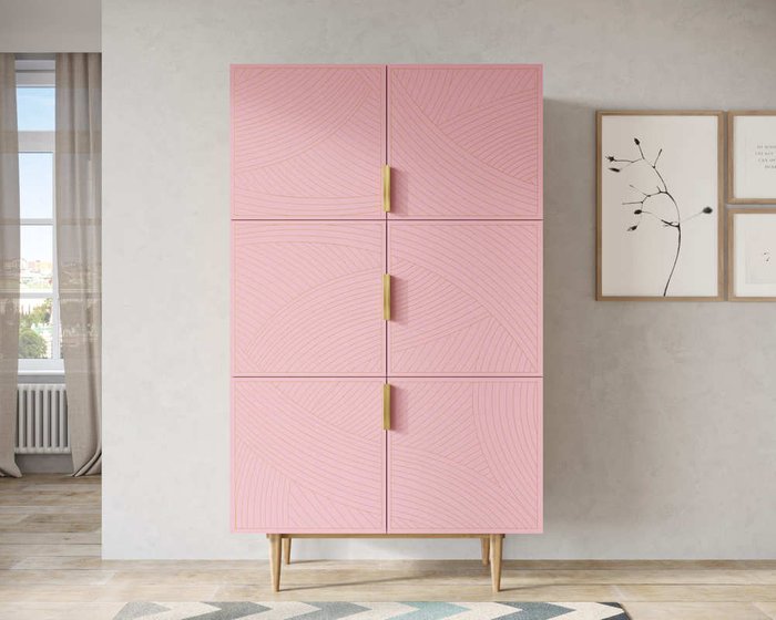 Шкаф Line с шестью дверками розового цвета - лучшие Шкафы распашные в INMYROOM